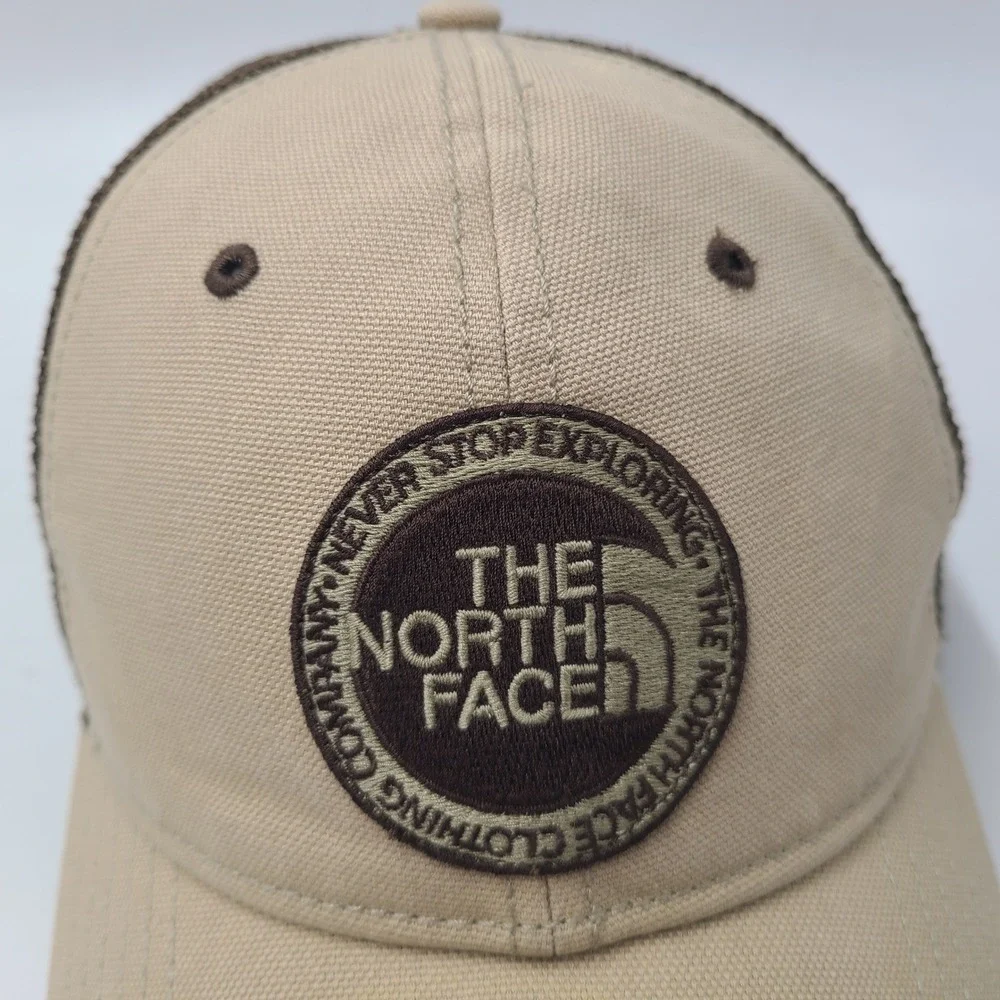 The North Face Hat Snapback Trucker Mesh Beige Brown Logo Patch Hike Outdoor Men